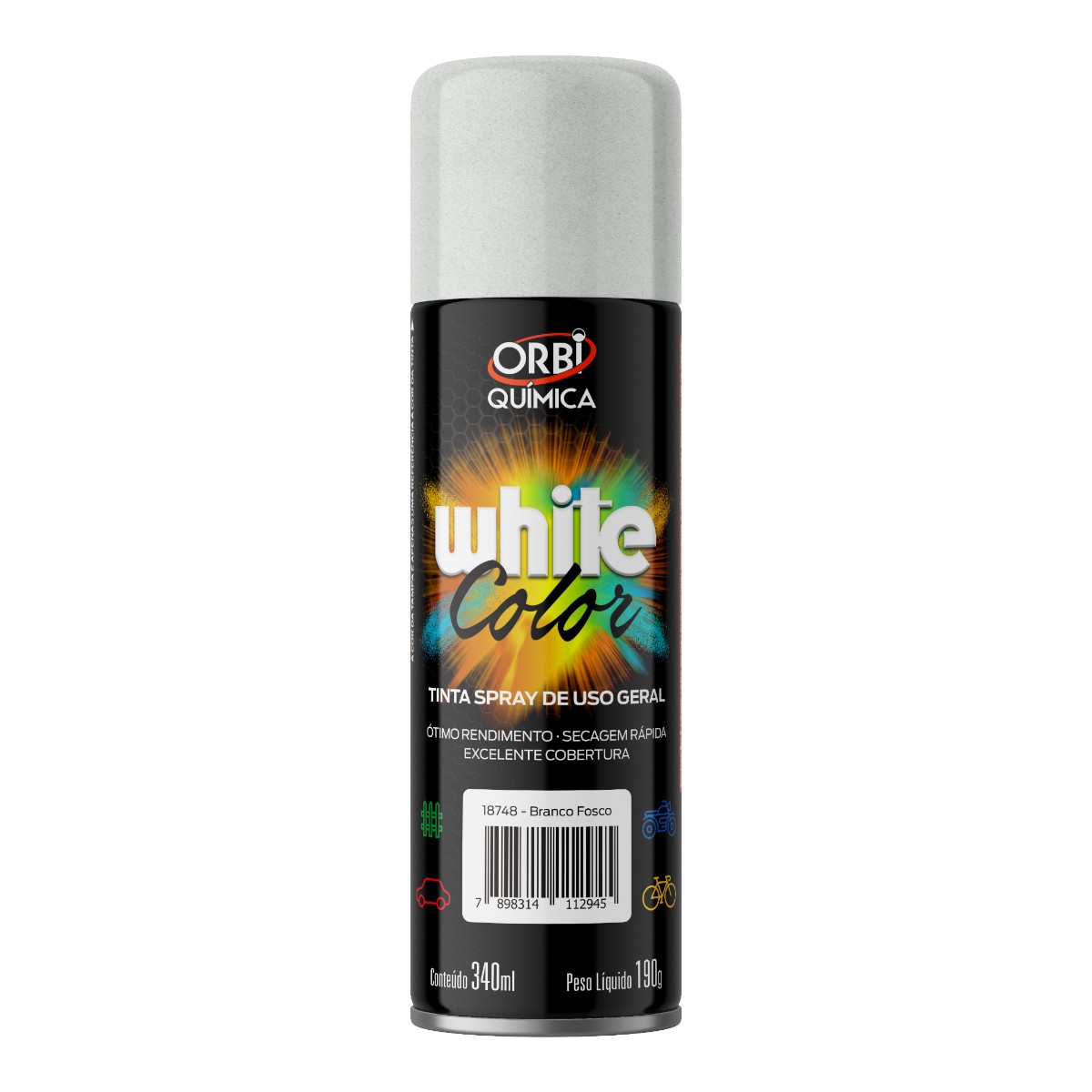 Tinta Spray White Color Branco Fosco 340ml Orbi Química [18748]